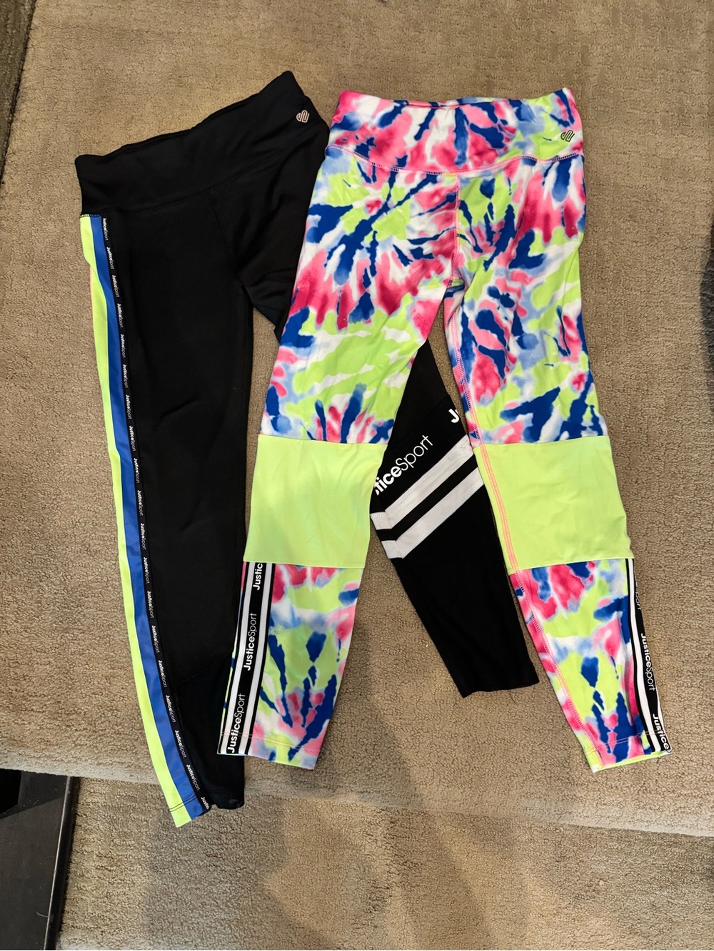 Justice Girls' Neon Tie-Dye & Black Active Leggings